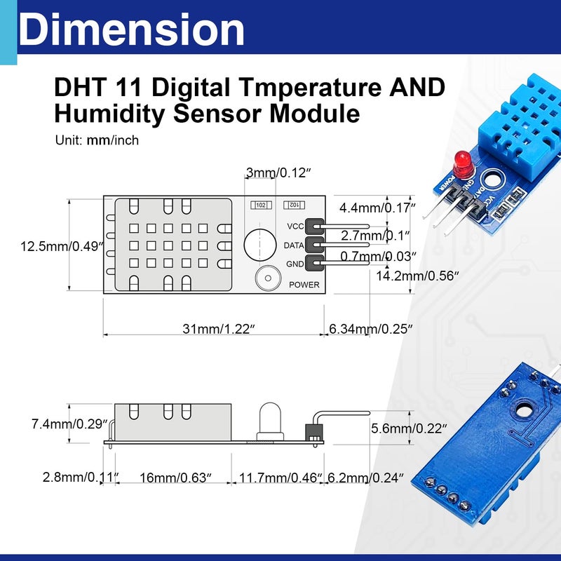 Usdrwam 6 Set Digital Temperature and Humidity Sensor Modules, Compatible with DHT11, 3.3V–5V Sensors for Arduino with Dupont Wires - Image 2